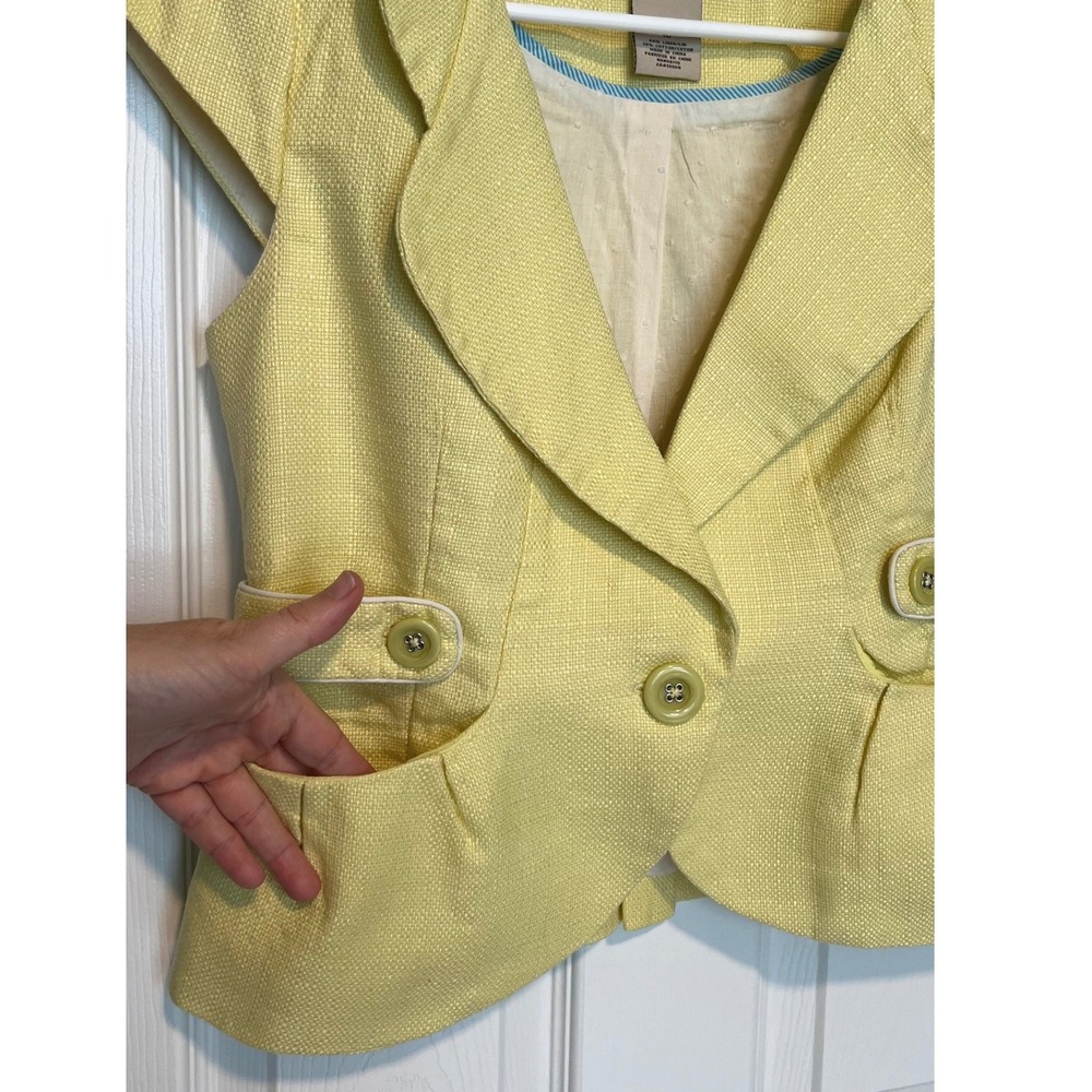 Anthro Elevenses Size 10 Cropped Blazer Vest Yellow Linen Peplum Twee Whimsy - Picture 3 of 10